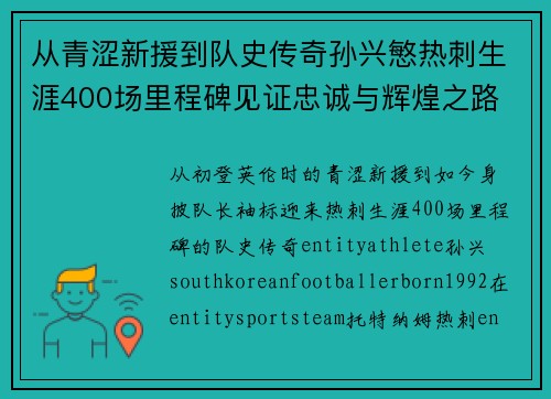 从青涩新援到队史传奇孙兴慜热刺生涯400场里程碑见证忠诚与辉煌之路 ⚽🔥