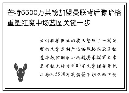 芒特5500万英镑加盟曼联背后滕哈格重塑红魔中场蓝图关键一步 芒特5500万英镑加盟曼联背后滕哈格重塑红魔中场蓝图关键一步